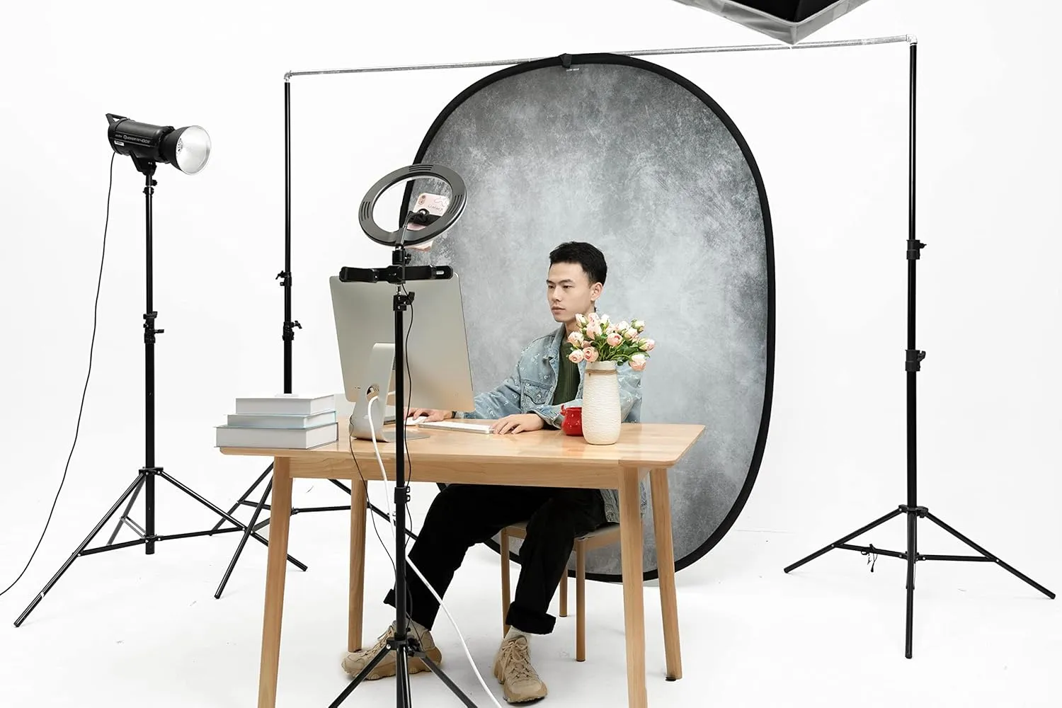 Kate Collapsible Backdrop Pop Up Photo Backdops Grey Foldable Background for Headshot, for Portrait Photography, for Video, 5x6.5ft