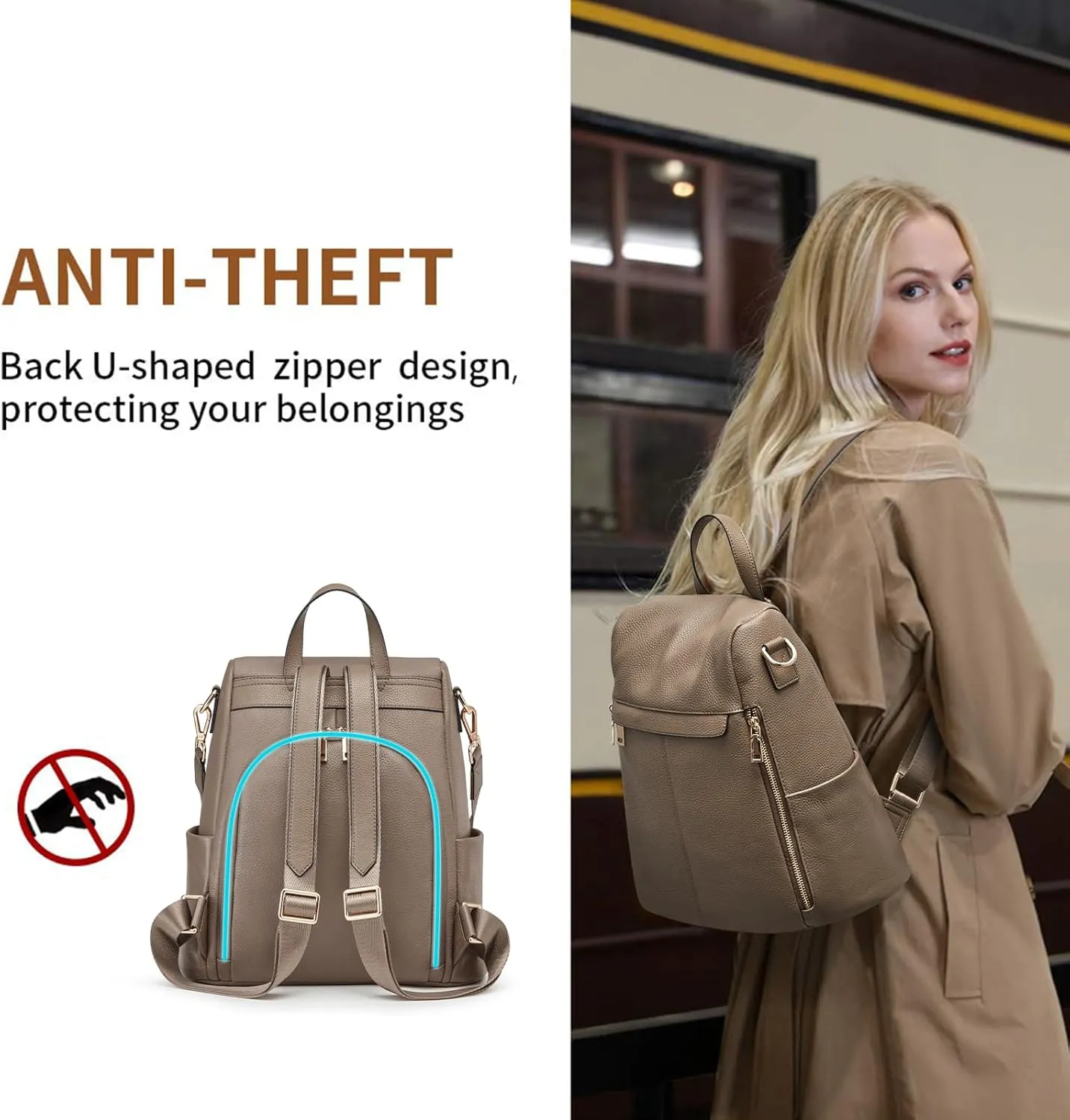 Kattee Women's Anti-Theft Backpack Purse Genuine Leather Shoulder Bag Fashion Ladies Satchel Bags