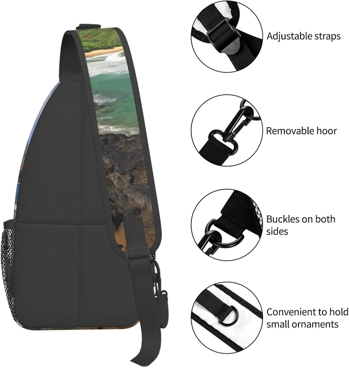 Kauai Hawaii Seashore Sling Bag Backpack For Men Cross Chest Bag Crossbody Shoulder Bag Travel Hiking Daypack
