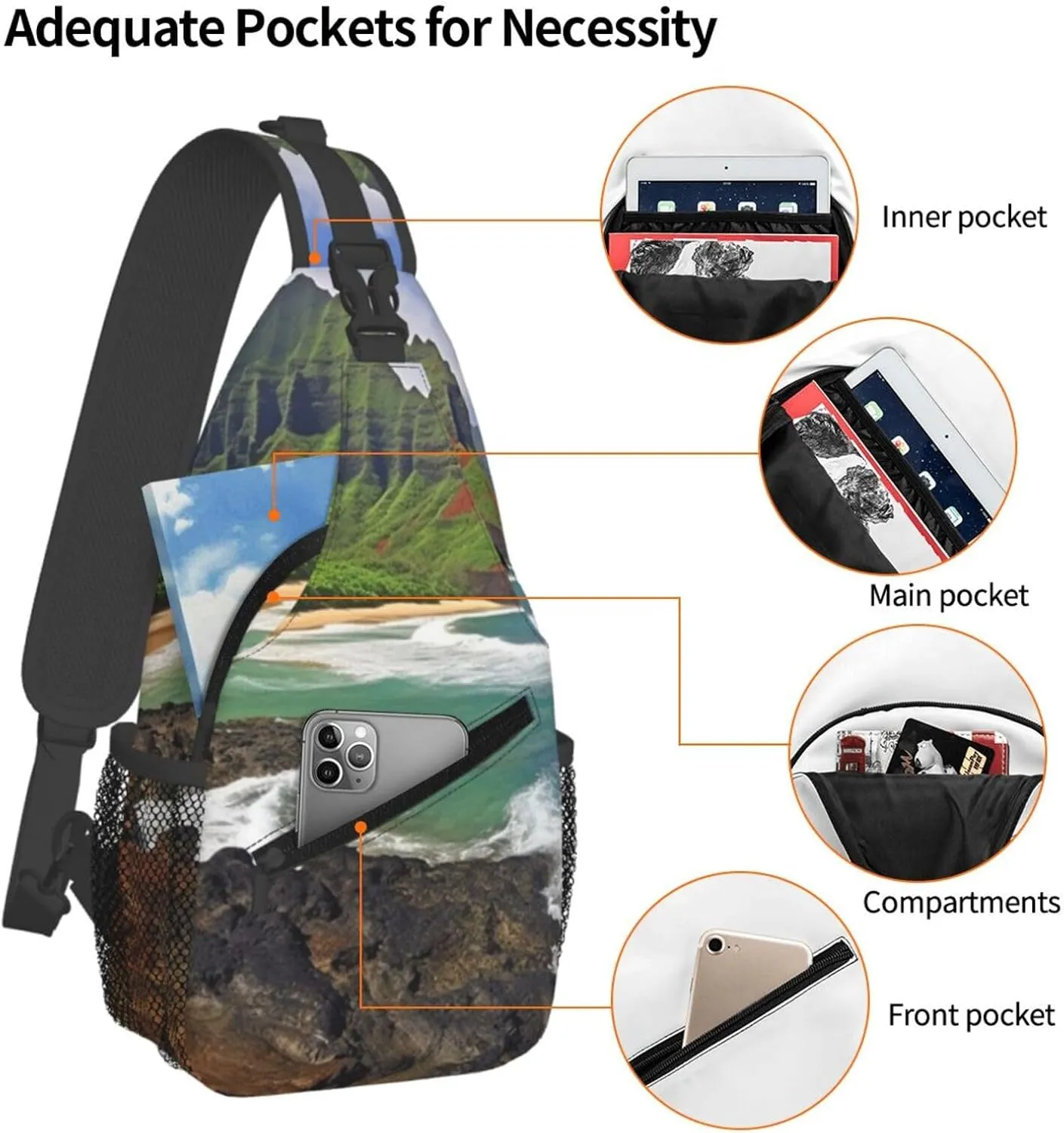Kauai Hawaii Seashore Sling Bag Backpack For Men Cross Chest Bag Crossbody Shoulder Bag Travel Hiking Daypack