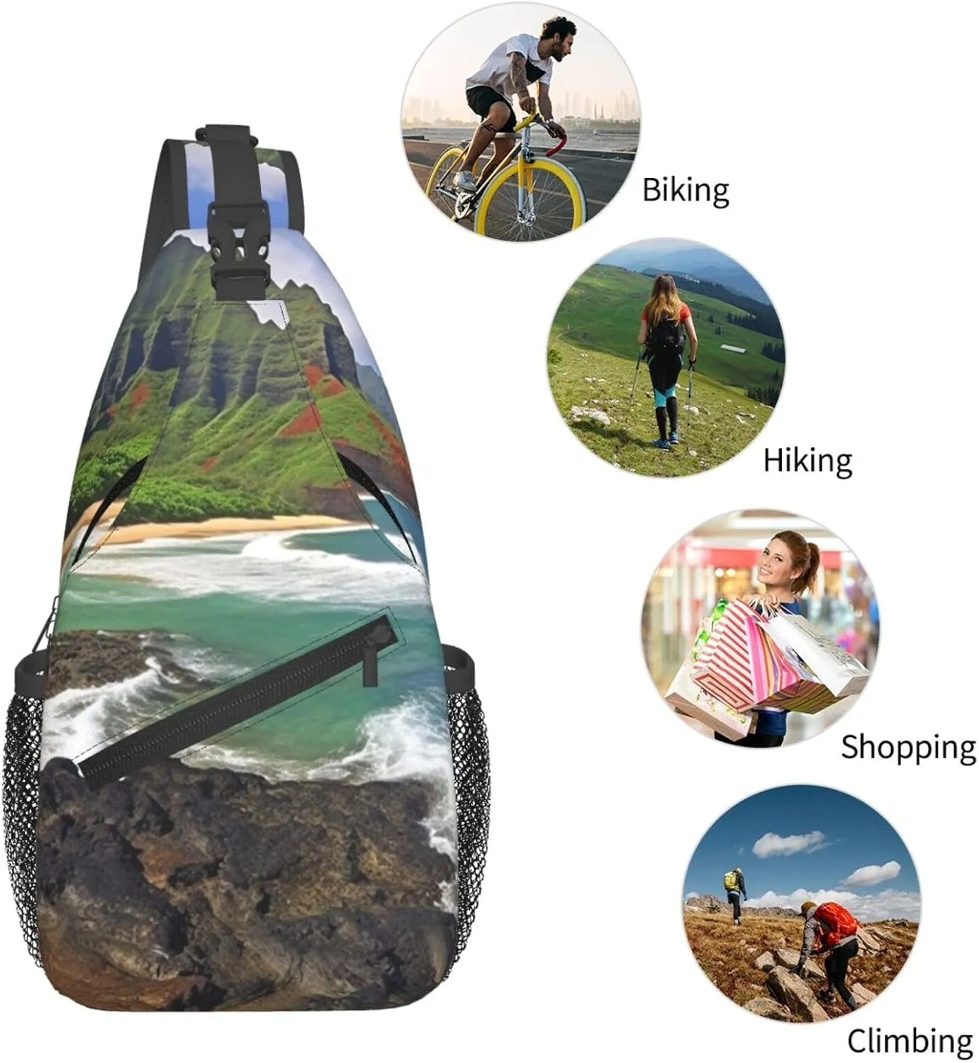 Kauai Hawaii Seashore Sling Bag Backpack For Men Cross Chest Bag Crossbody Shoulder Bag Travel Hiking Daypack