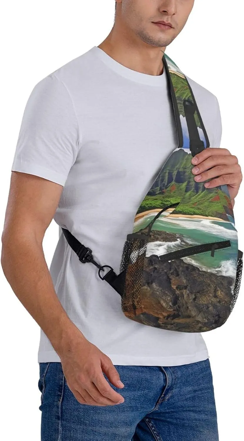 Kauai Hawaii Seashore Sling Bag Backpack For Men Cross Chest Bag Crossbody Shoulder Bag Travel Hiking Daypack