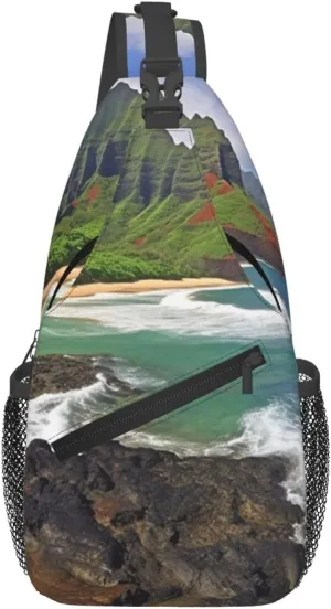 Kauai Hawaii Seashore Sling Bag Backpack For Men Cross Chest Bag Crossbody Shoulder Bag Travel Hiking Daypack