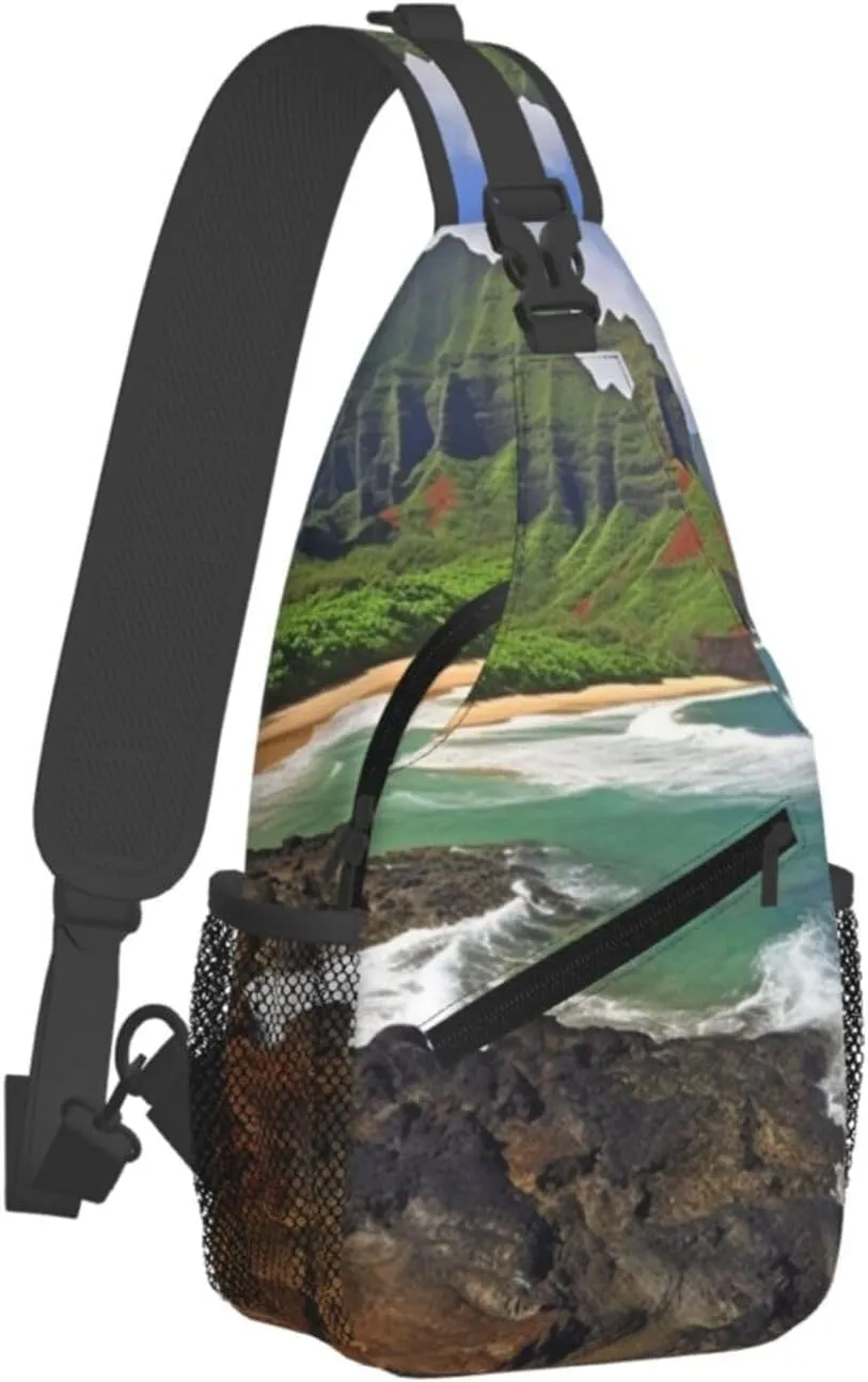 Kauai Hawaii Seashore Sling Bag Backpack For Men Cross Chest Bag Crossbody Shoulder Bag Travel Hiking Daypack