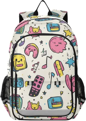 Kawaii Guitars Backpack for Boys Girls Elementary School Bag Kids Bookbag Travel Rucksack With Reflective Stripes