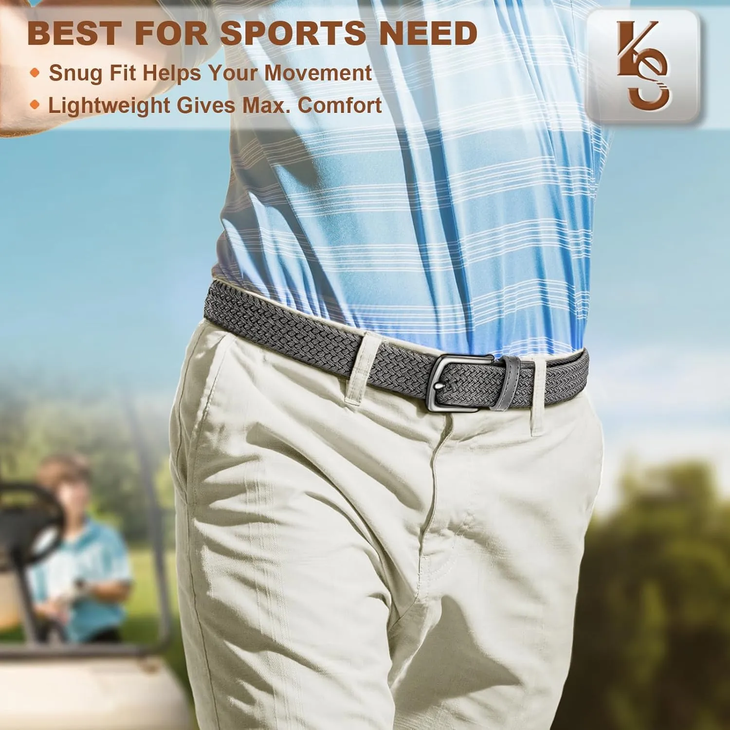 KEMISANT Men's Golf Belt 2 Pack-Braided Woven Stretch Belt for Gift Men Casual Jeans Sports Work 1 3/8"