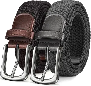 KEMISANT Men's Golf Belt 2 Pack-Braided Woven Stretch Belt for Gift Men Casual Jeans Sports Work 1 3/8"
