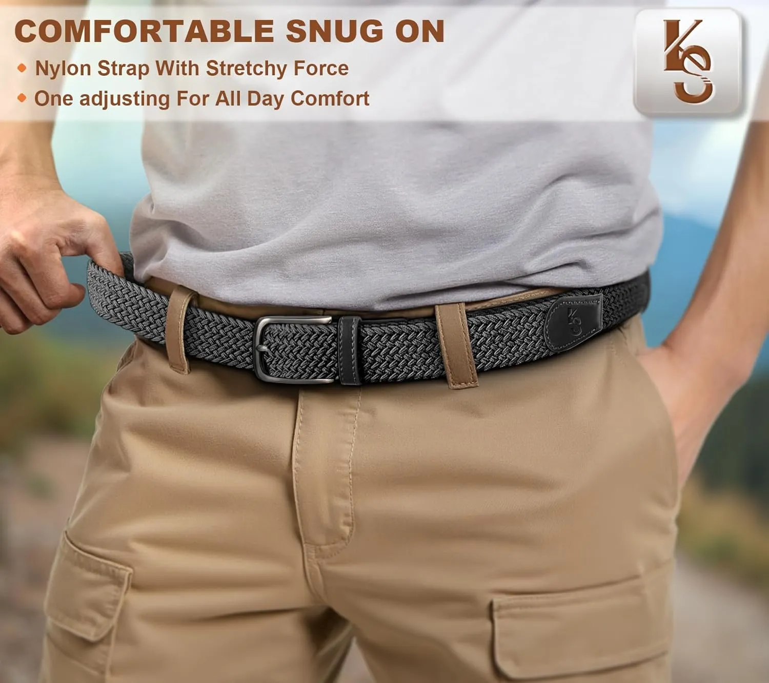 KEMISANT Men's Golf Belt 2 Pack-Braided Woven Stretch Belt for Gift Men Casual Jeans Sports Work 1 3/8"