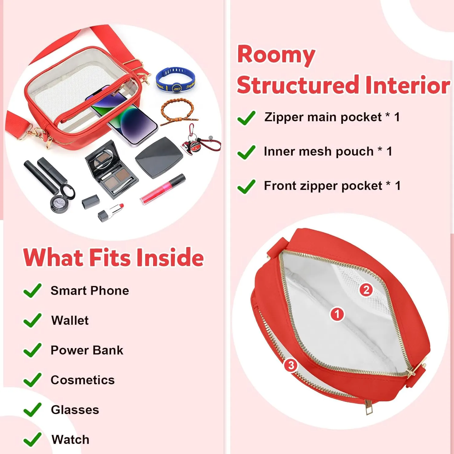 KETIEE Clear Crossbody Bag, Stadium Approved Clear Purse Bag for Concerts Sports Events Festivals