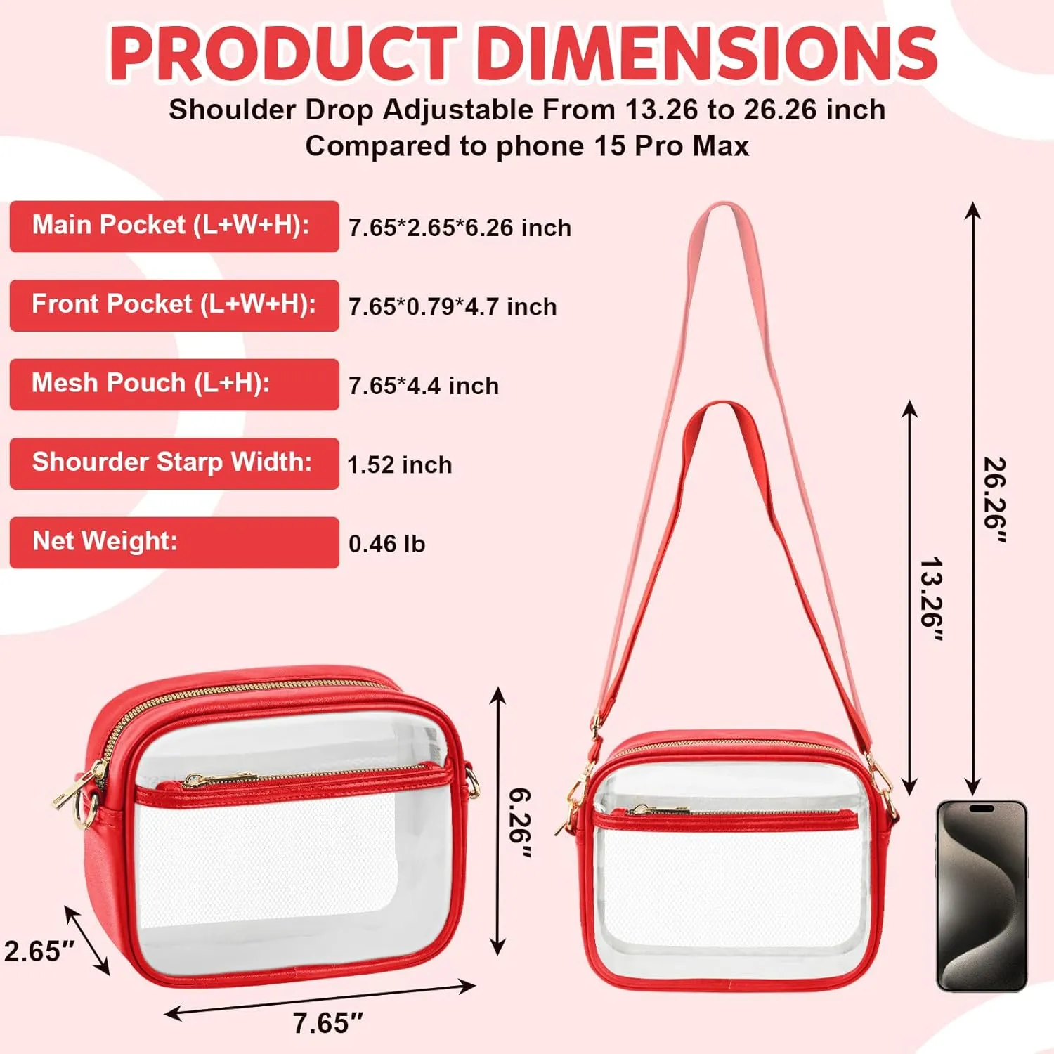 KETIEE Clear Crossbody Bag, Stadium Approved Clear Purse Bag for Concerts Sports Events Festivals