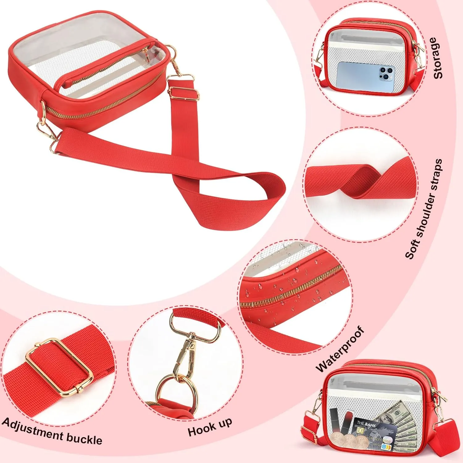 KETIEE Clear Crossbody Bag, Stadium Approved Clear Purse Bag for Concerts Sports Events Festivals