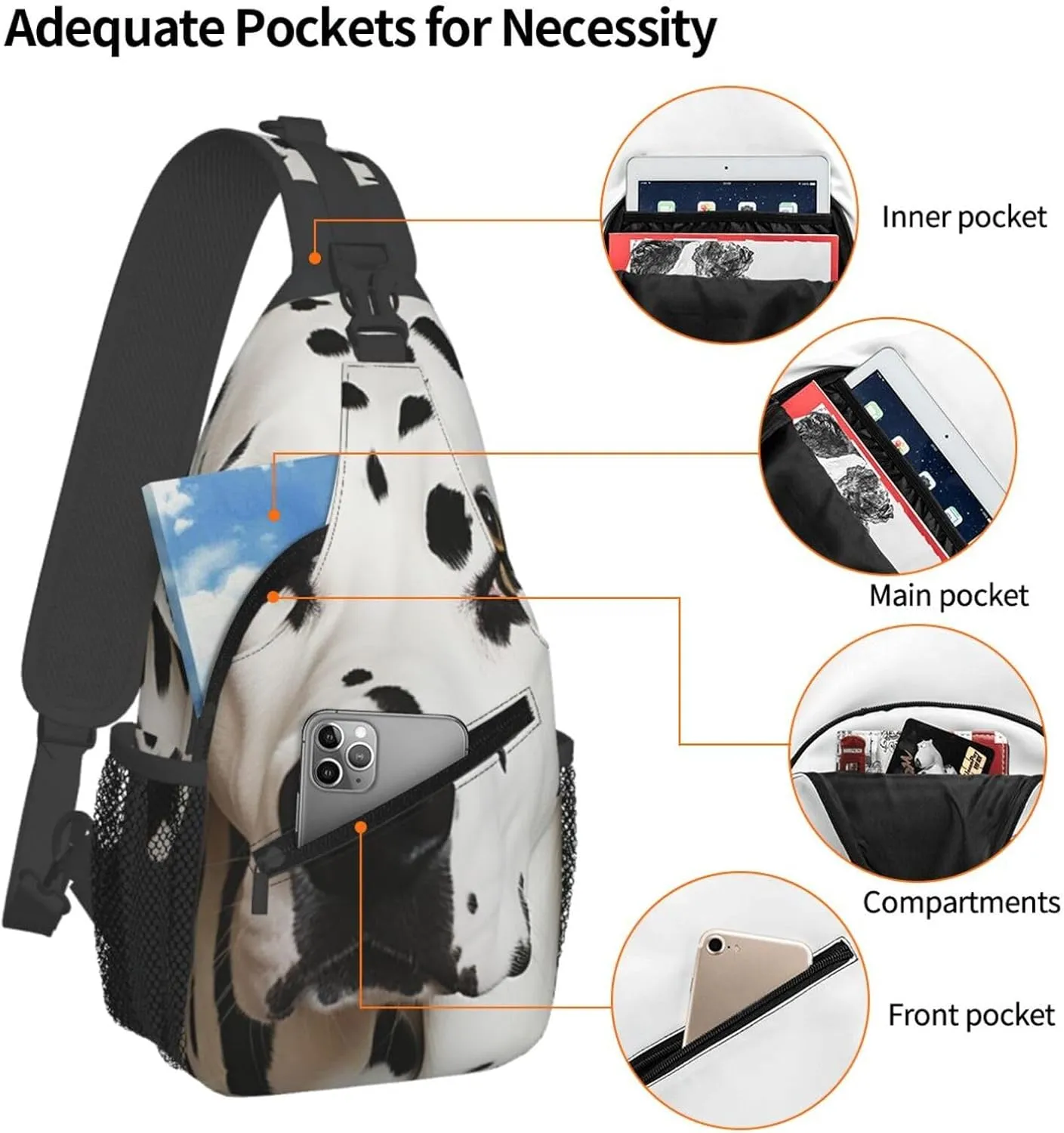 KHiry Sling Bag for Women Men Crossbody Bag Small Sling Backpack Black and white skulls Chest Bag Hiking Daypack