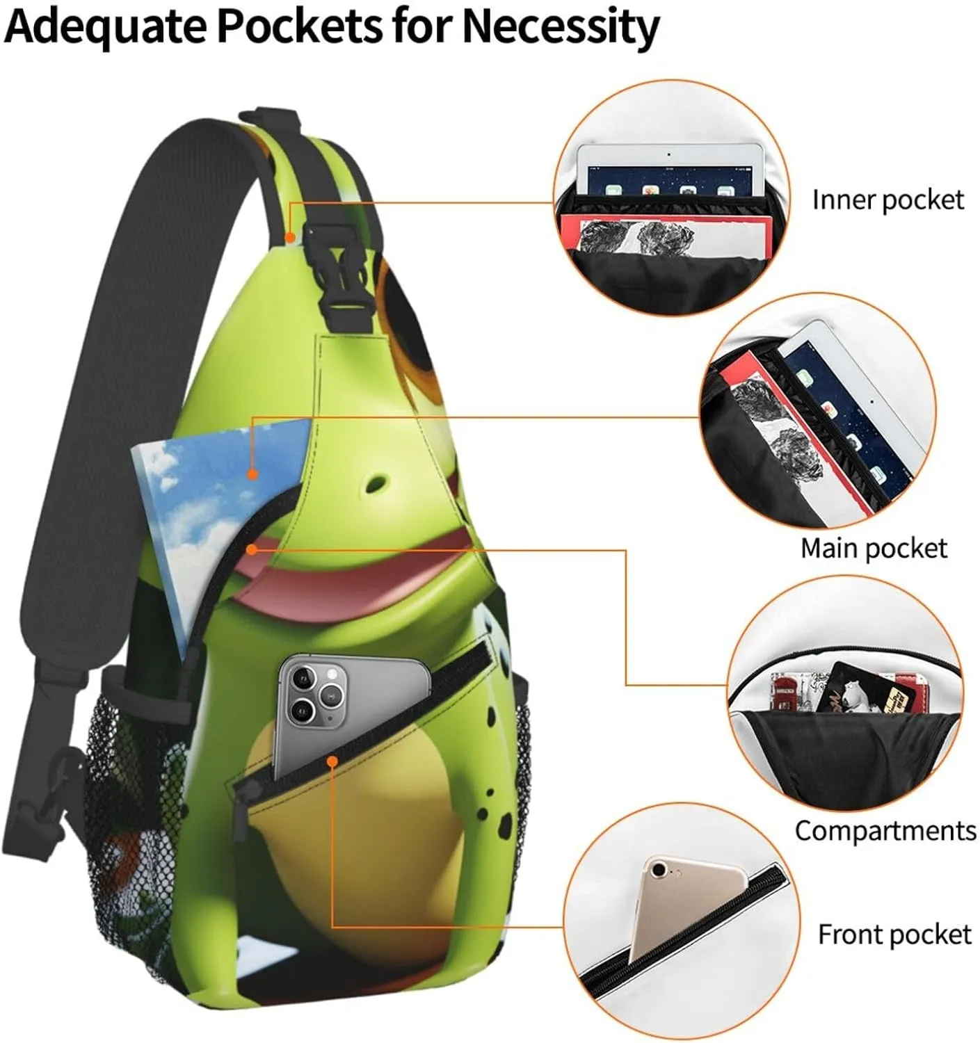 KHiry Sling Bag for Women Men Crossbody Bag Small Sling Backpack Black and white skulls Chest Bag Hiking Daypack