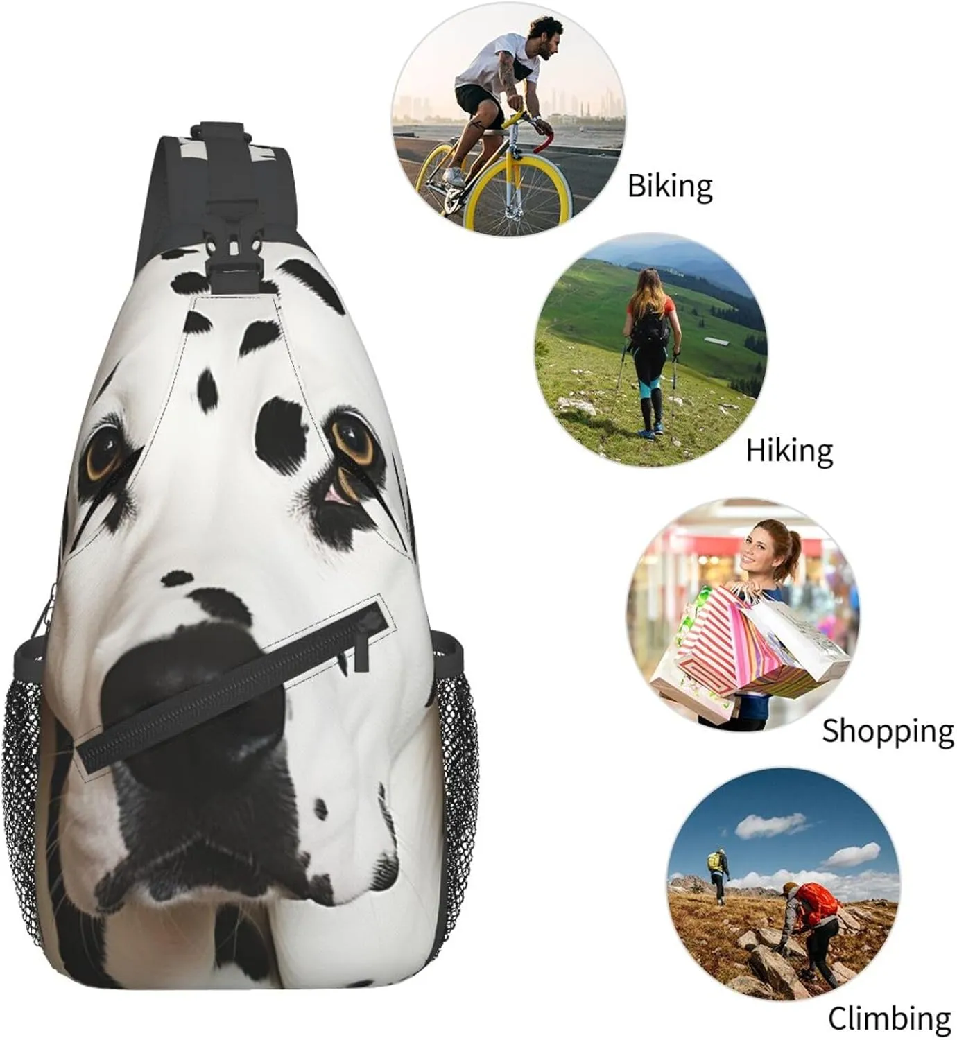 KHiry Sling Bag for Women Men Crossbody Bag Small Sling Backpack Black and white skulls Chest Bag Hiking Daypack