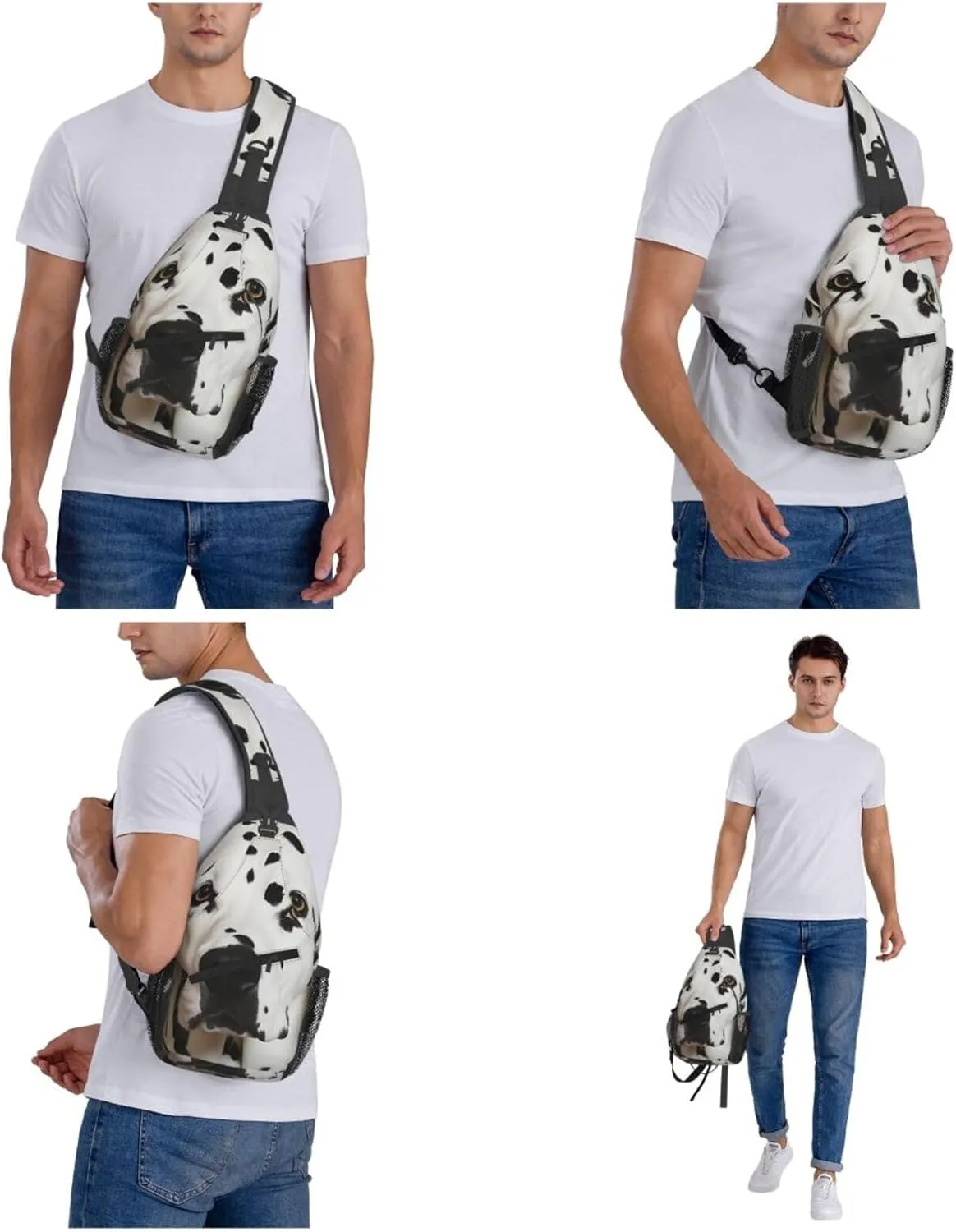 KHiry Sling Bag for Women Men Crossbody Bag Small Sling Backpack Black and white skulls Chest Bag Hiking Daypack