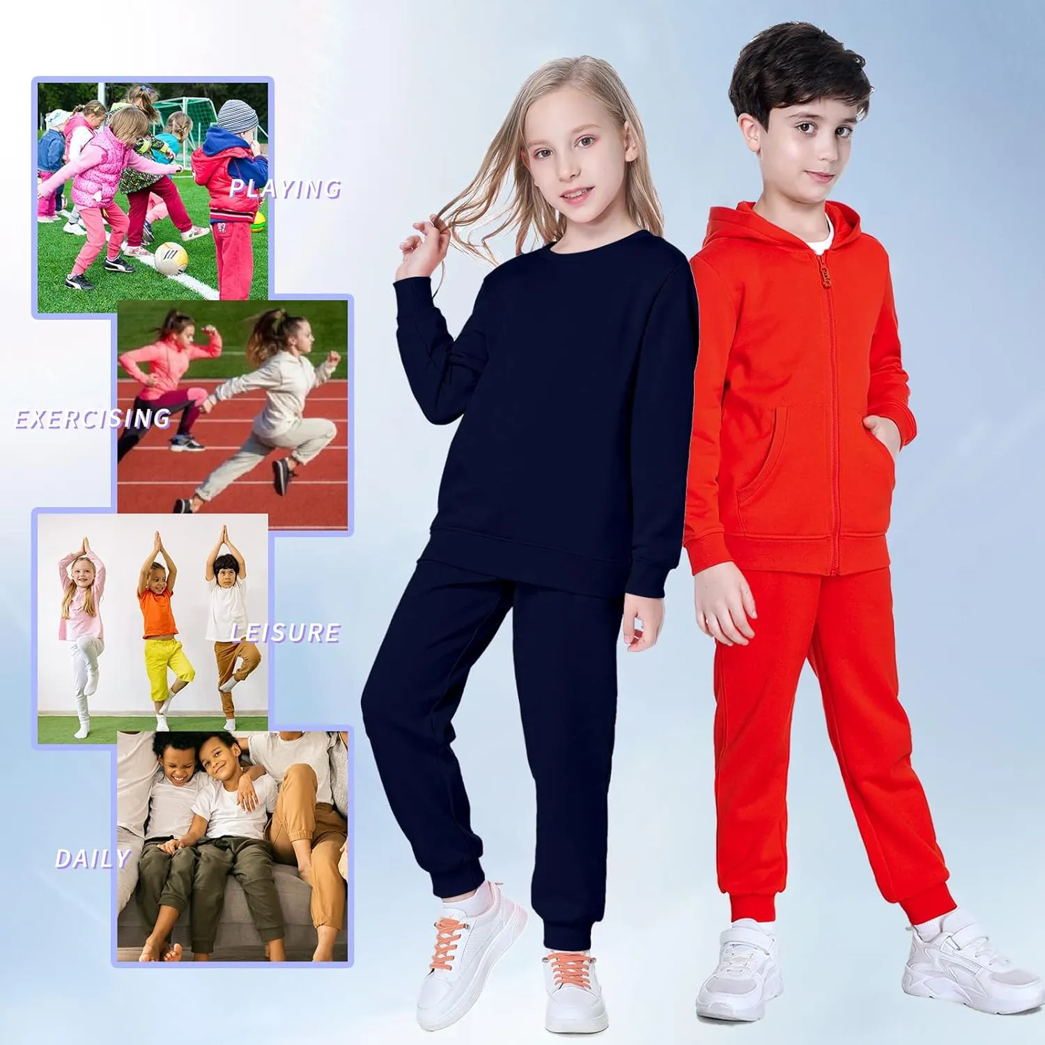 Kid Nation Kids Unisex Soft Brushed Fleece Casual Pull On Jogger Sweatpants with Pockets for Boys or Girls