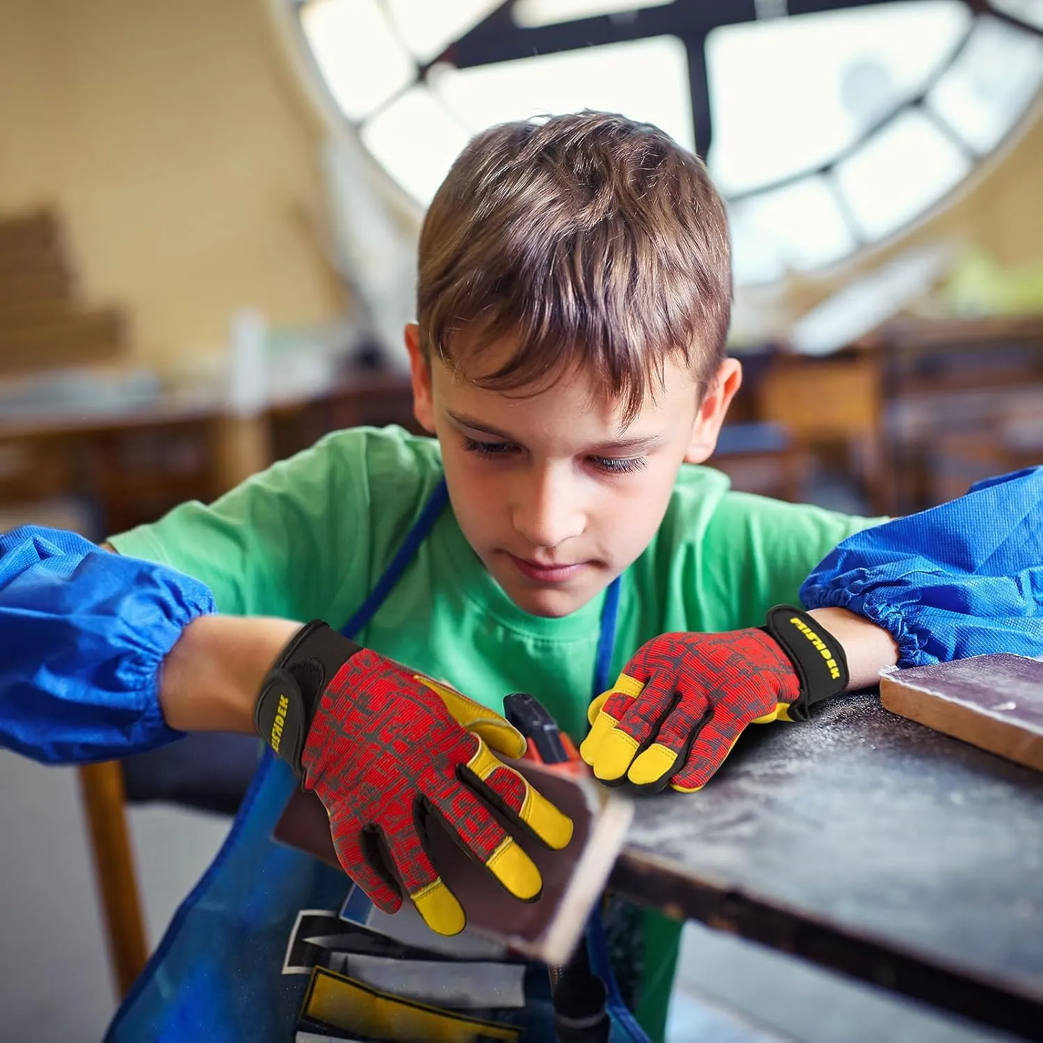 Kids Genuine Leather Work Gloves, Safety Gloves, Touch Screen, Reflective, Breathable Design, for Children Age 2-12