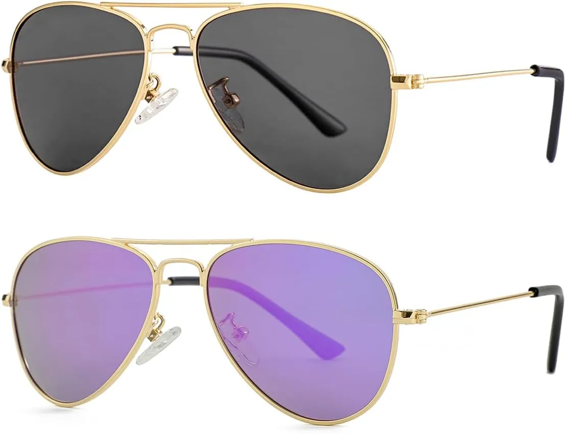 Kids Polarized Aviator Sunglasses for Little Girls Boys Juniors Teenagers, Two Sizes 50MM 52MM