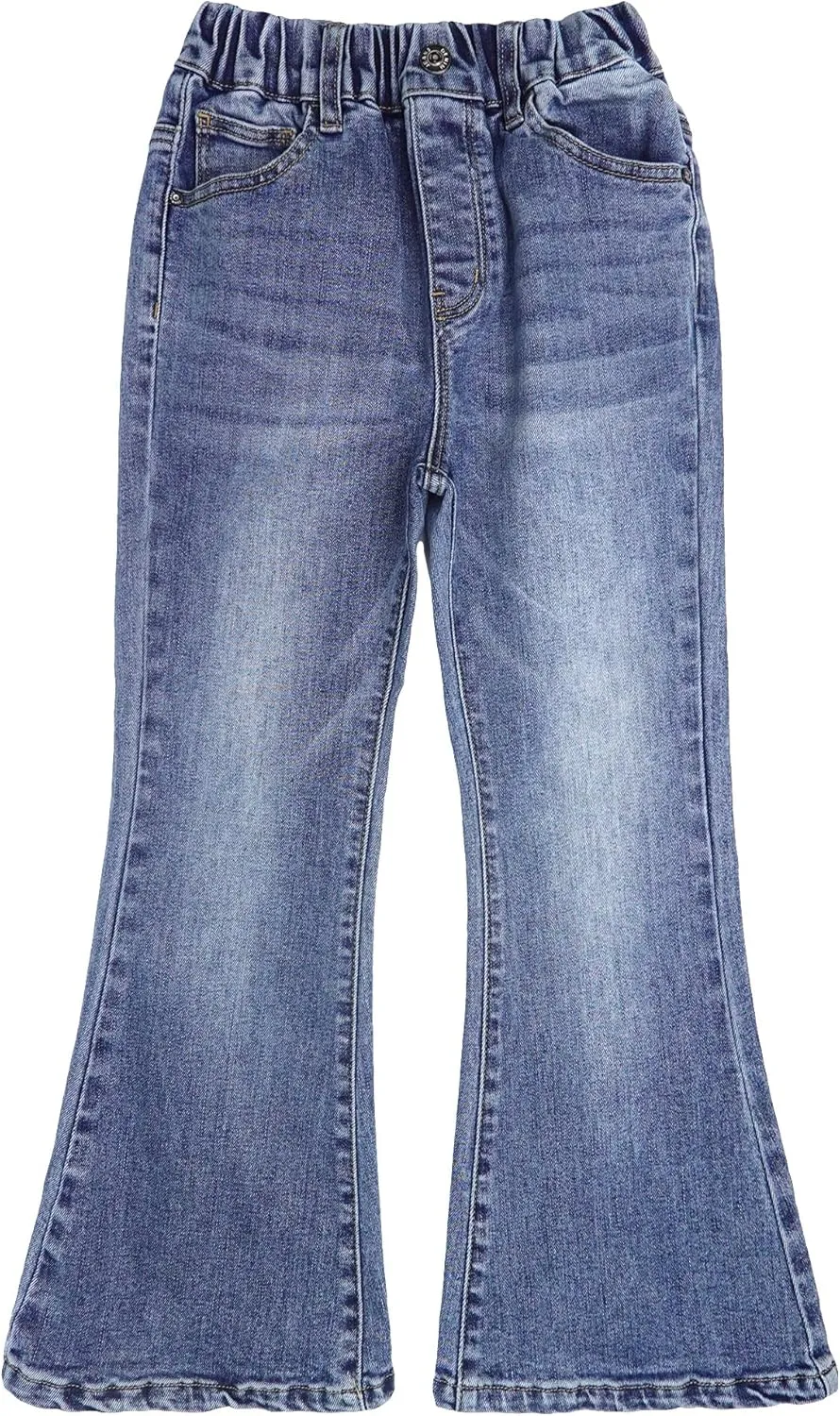 KIDSCOOL SPACE Girls Flared Denim Pants, 18M-14T Wide Age Ranges Elastic Waistband Inside Stretchy Slim Jeans