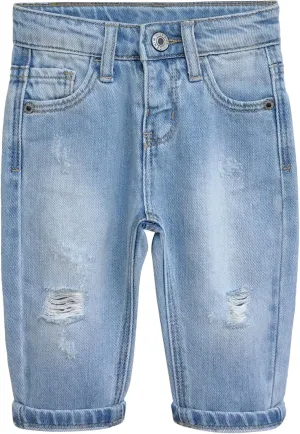 KIDSCOOL SPACE Infant Jeans,Baby Toddler Elastic Band Inside with D-Ring Distressed Soft Denim Pants