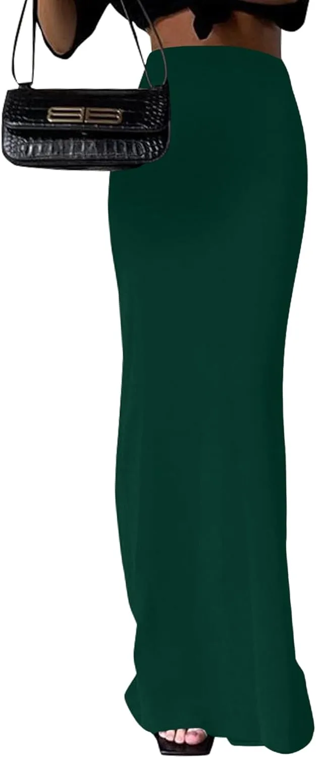 KIFOVEN Women's High Waist Elastic Flare Sexy Bodycon Basic Slim Maxi Skirt