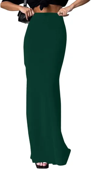 KIFOVEN Women's High Waist Elastic Flare Sexy Bodycon Basic Slim Maxi Skirt