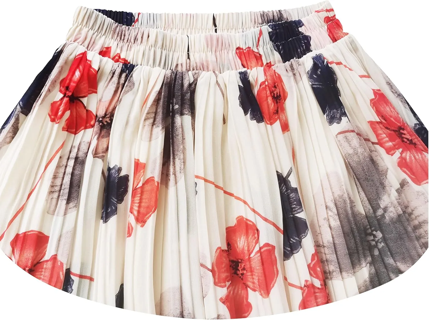 Kingfancy Women's Pleated Skirt Chiffon Elastic Waist A-Line Midi Length Skirt