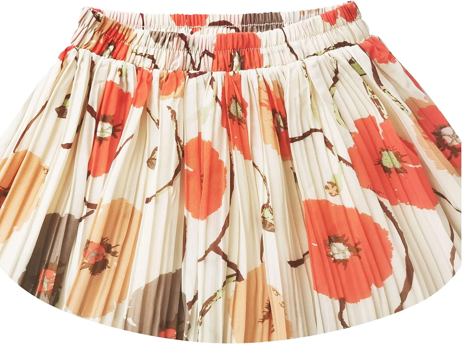 Kingfancy Women's Pleated Skirt Chiffon Elastic Waist A-Line Midi Length Skirt