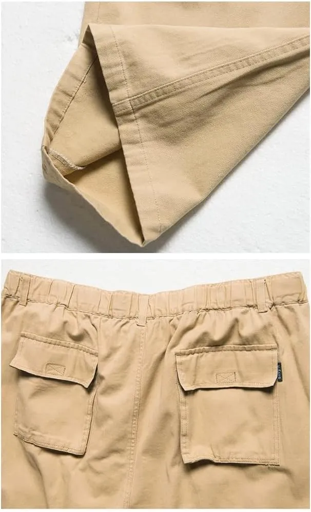 Kinghua Men's Baggy Cargo Pants Casual Loose Fit Elastic Waist Cotton Twill Cargo Pants