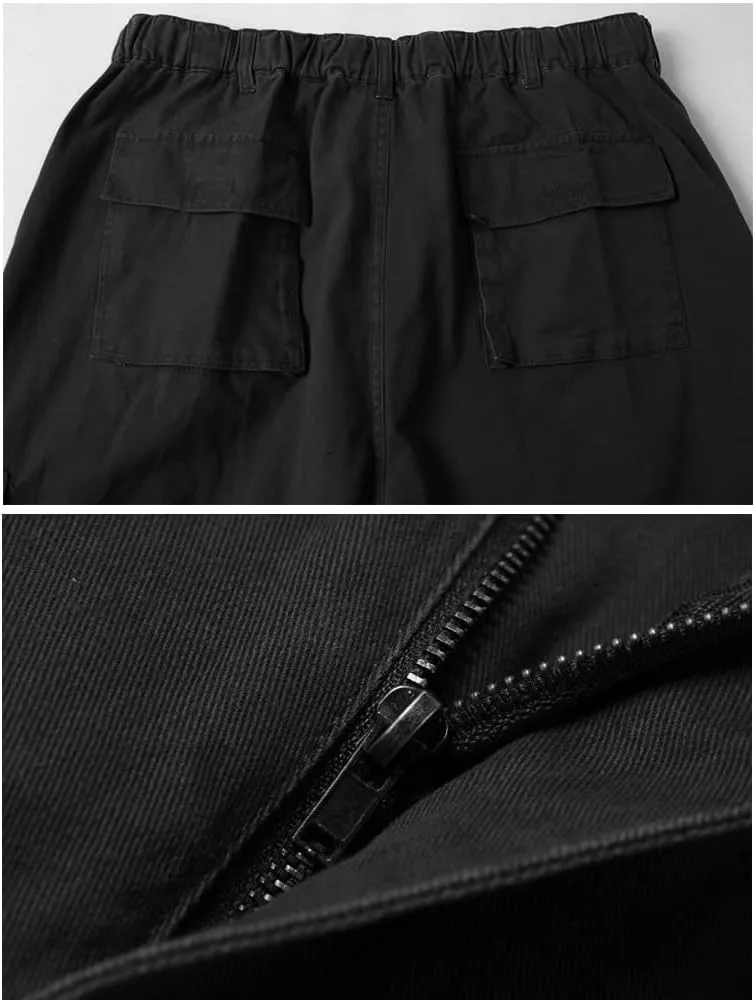 Kinghua Men's Baggy Cargo Pants Casual Loose Fit Elastic Waist Cotton Twill Cargo Pants