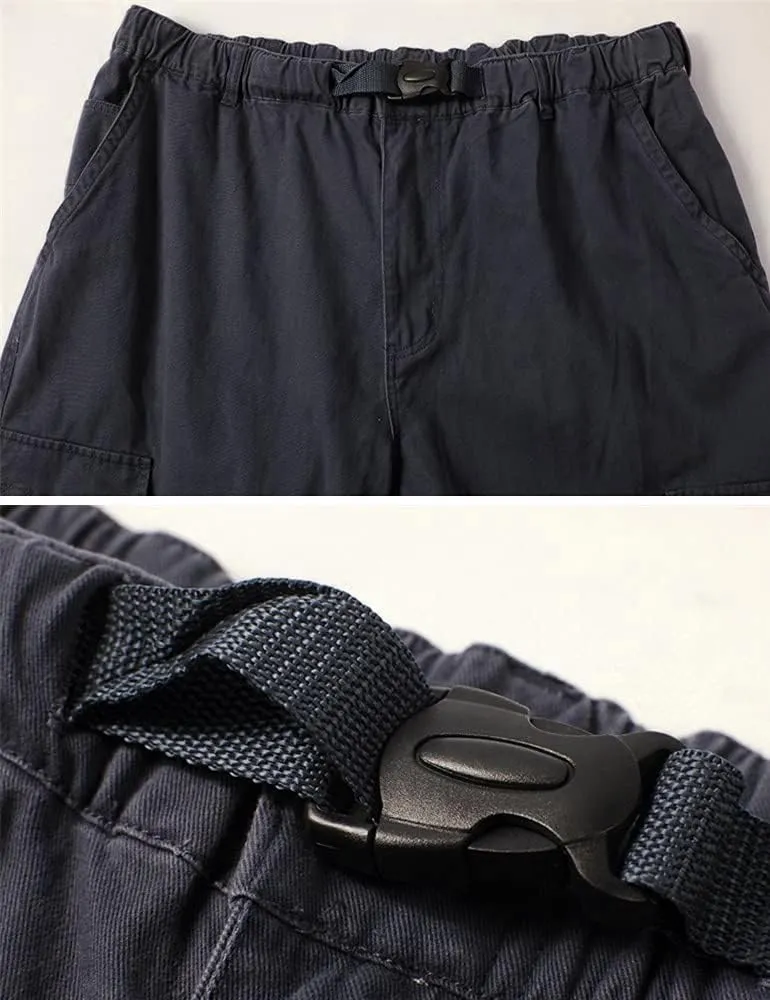 Kinghua Mens Baggy Cargo Pants Casual Loose Fit Elastic Waist Cotton Twill Cargo Pants