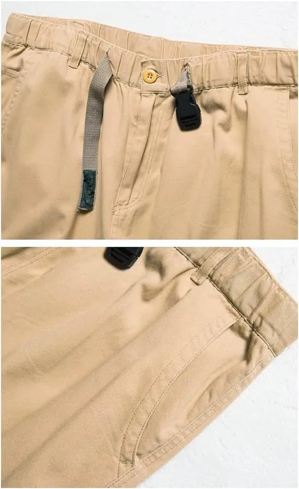 Kinghua Men's Baggy Cargo Pants Casual Loose Fit Elastic Waist Cotton Twill Cargo Pants