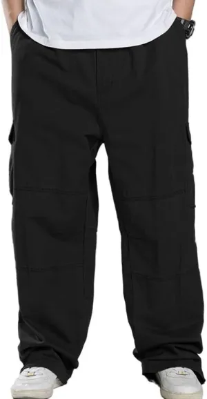Kinghua Men's Baggy Cargo Pants Casual Loose Fit Elastic Waist Cotton Twill Cargo Pants