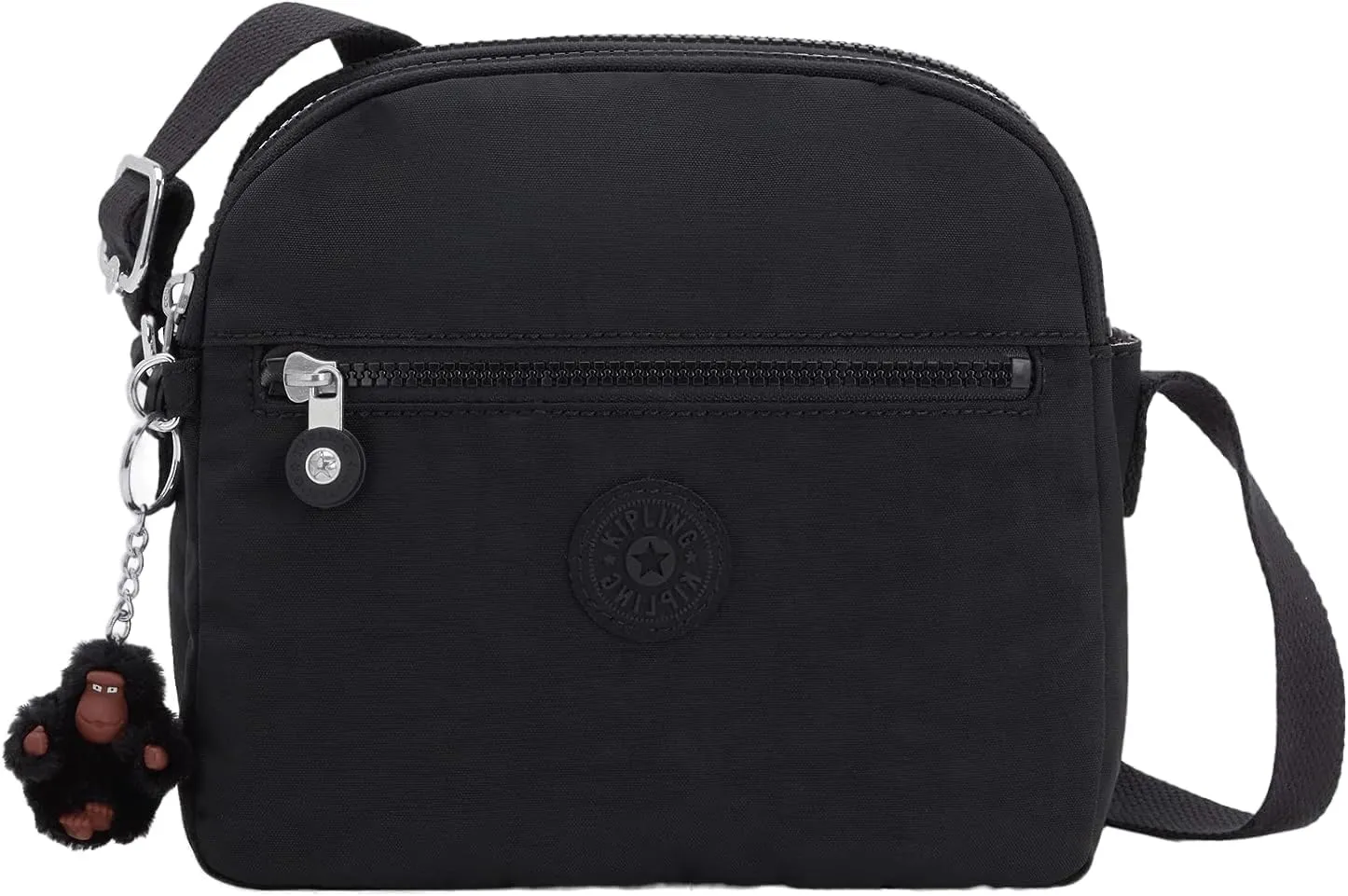 Kipling Women's Keefe Nylon Triple Entry Crossbody Bag, Black Tonal Ii, 8.25''L x 7.75''H x 5''D