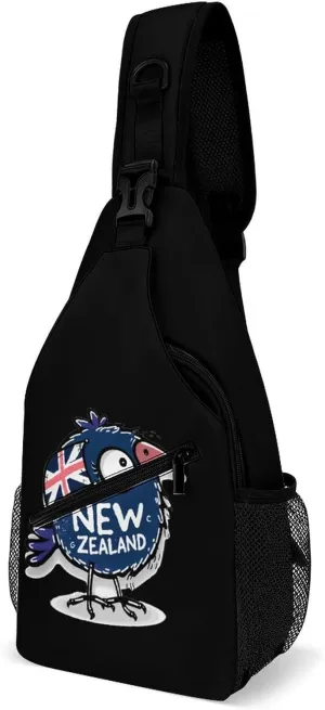 Kiwi Bird New Zealands Flag Sling Backpack Crossbody Chest Bag Print Shoulder Bag Travel Daypack for Sports Running Hiking