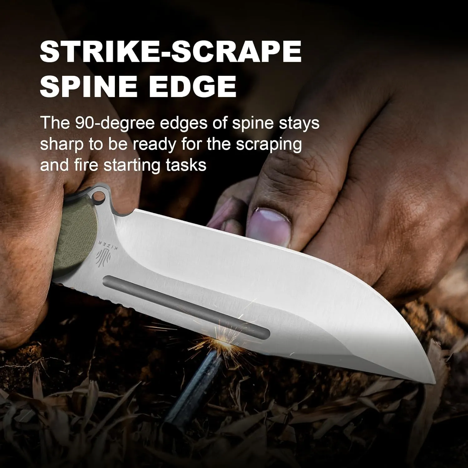 Kizer Ursa Major Fixed Blade Knife, 4.43" AEB-L Blade Hunting Survival Knife with Ergonomic Olive Green G10 Handle, Full Tang Camping Knives with Sheath & Hexagon Hole for Outdoor Activities, 1082A2