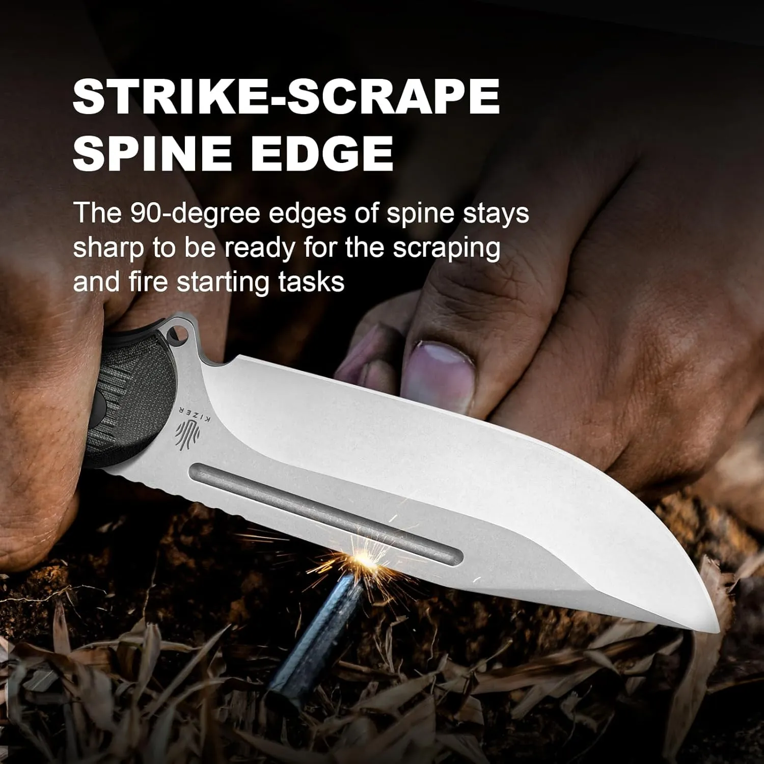 Kizer Ursa Major Fixed Blade Knife, 4.43" Nitro-V Blade Hunting Survival Knife with Ergonomic Black Micarta Handle, Full Tang Camping Knives with Sheath & Hexagon Hole for Outdoor Activities, 1082A3