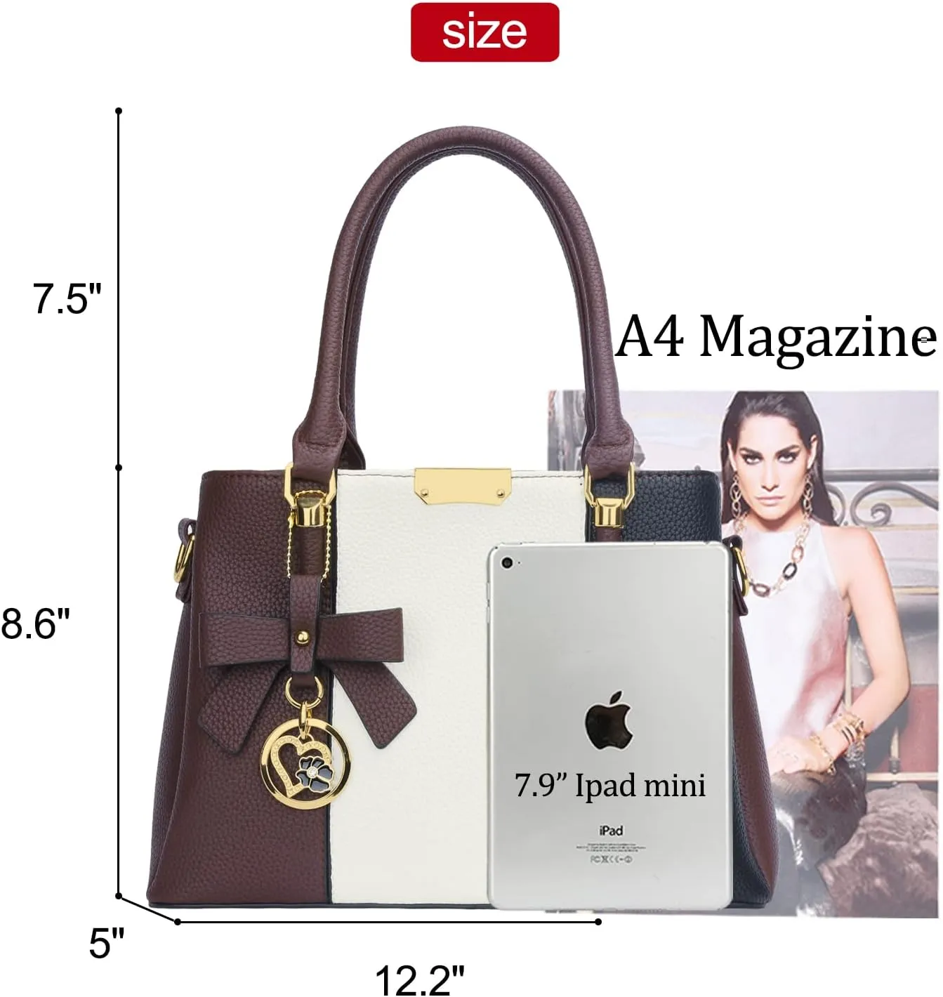 KKXIU 3 Zippered Compartments Purses and Handbags for Women Top Handle Satchel Shoulder Ladies Bags
