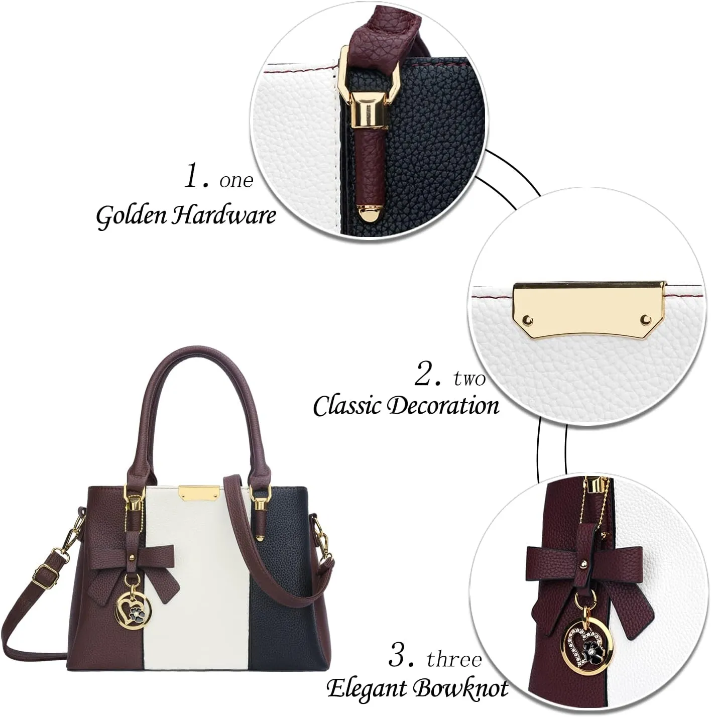 KKXIU 3 Zippered Compartments Purses and Handbags for Women Top Handle Satchel Shoulder Ladies Bags