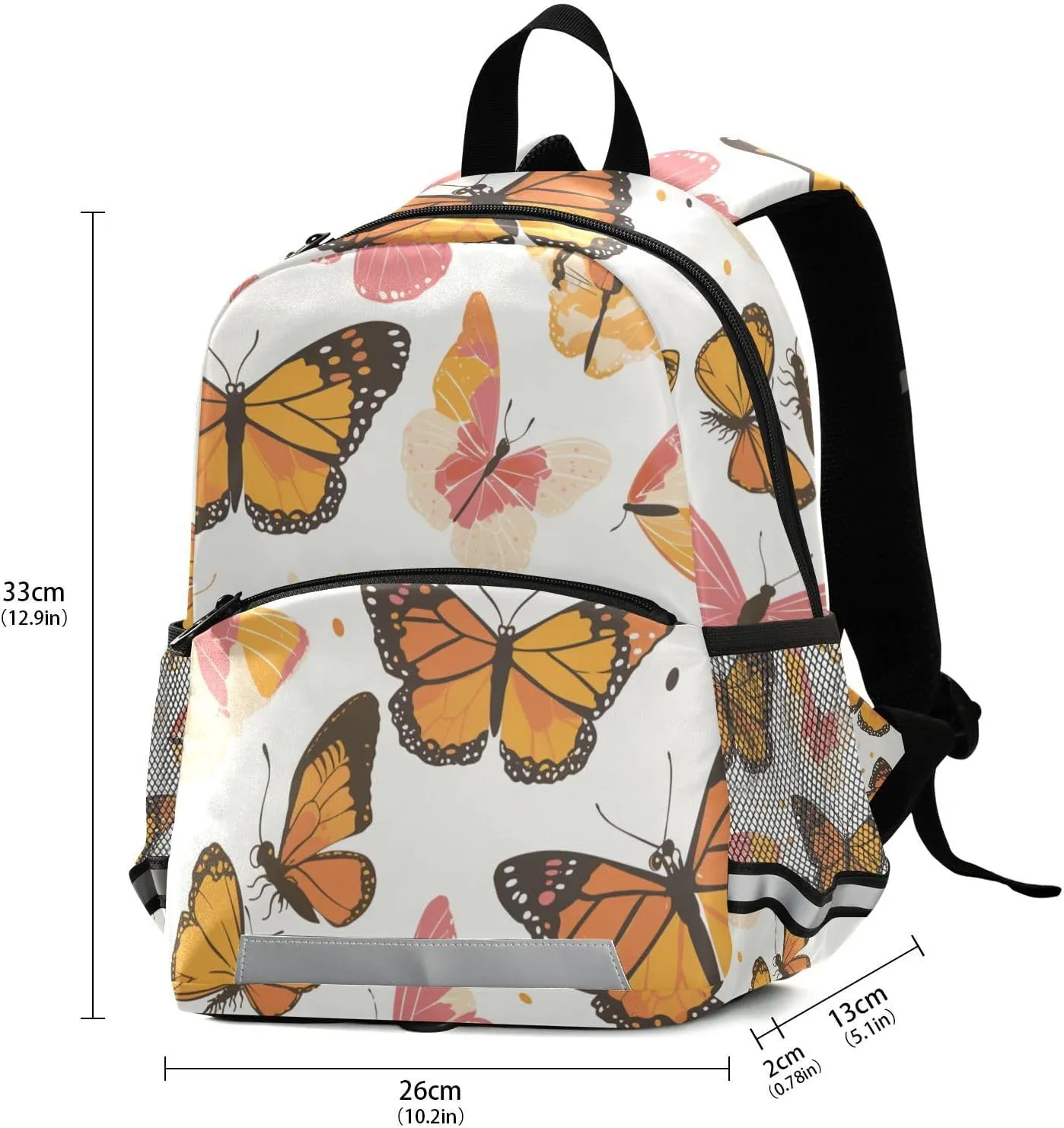 KLL Cute Boys Backpacks Monarch Butterfly Cute Travel Daypack Bookbag with Reflective Strips