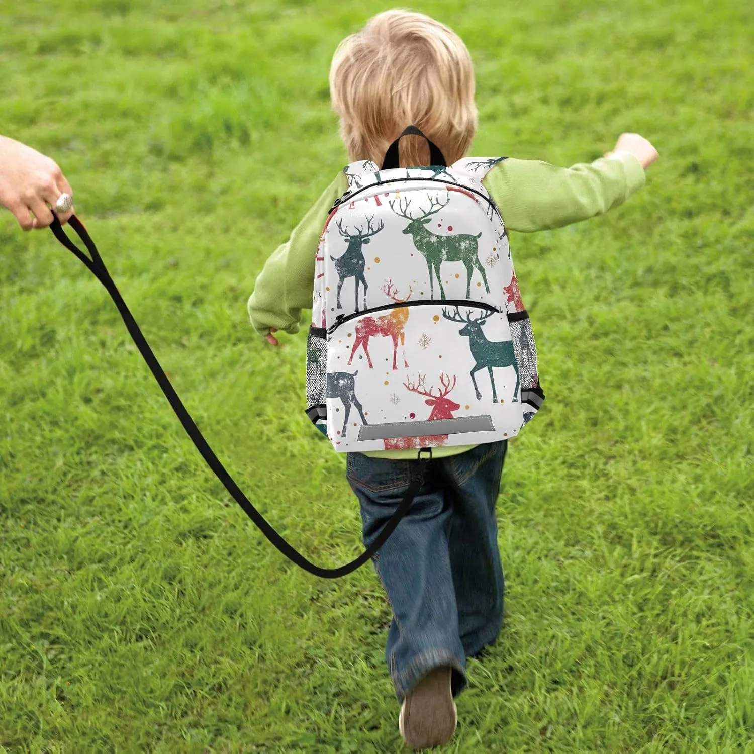 KLL Cute Toddler Girl Backpack Christmas Pattern with Reindeer Cute Travel Outdoor Daypack Book Bag for School