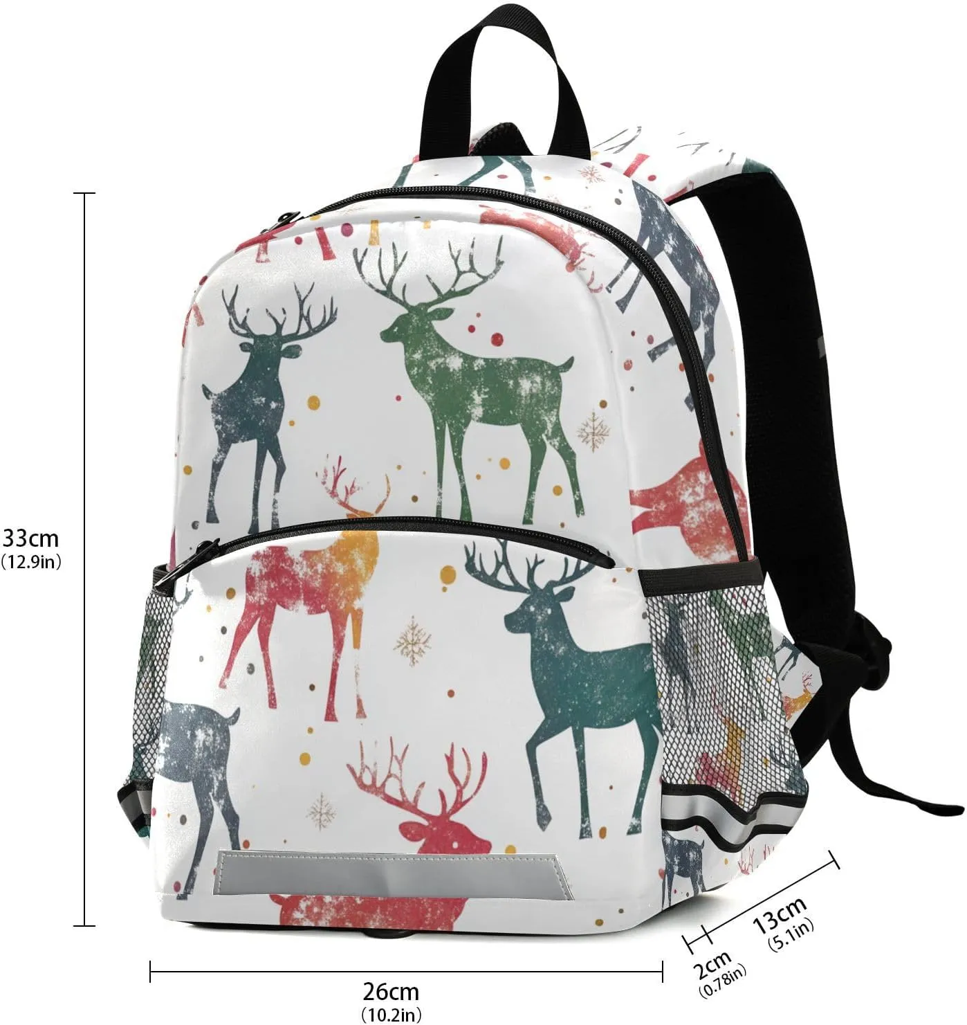 KLL Cute Toddler Girl Backpack Christmas Pattern with Reindeer Cute Travel Outdoor Daypack Book Bag for School