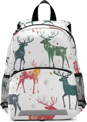 KLL Cute Toddler Girl Backpack Christmas Pattern with Reindeer Cute Travel Outdoor Daypack Book Bag for School