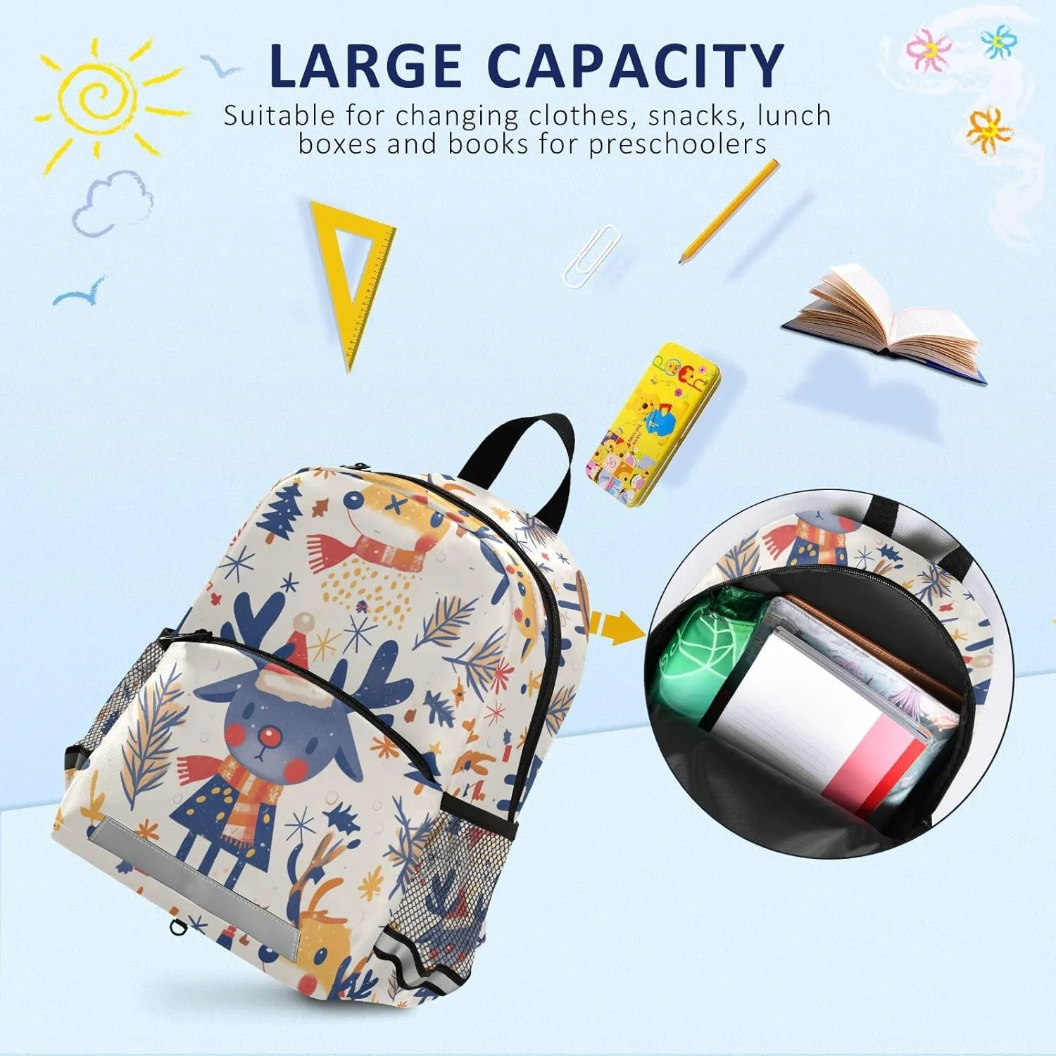 KLL Mini Little Girls Backpack Christmas Pattern Reindeer Mini Travel Outdoor Daypack Book Bag for School