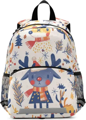 KLL Mini Little Girls Backpack Christmas Pattern Reindeer Mini Travel Outdoor Daypack Book Bag for School