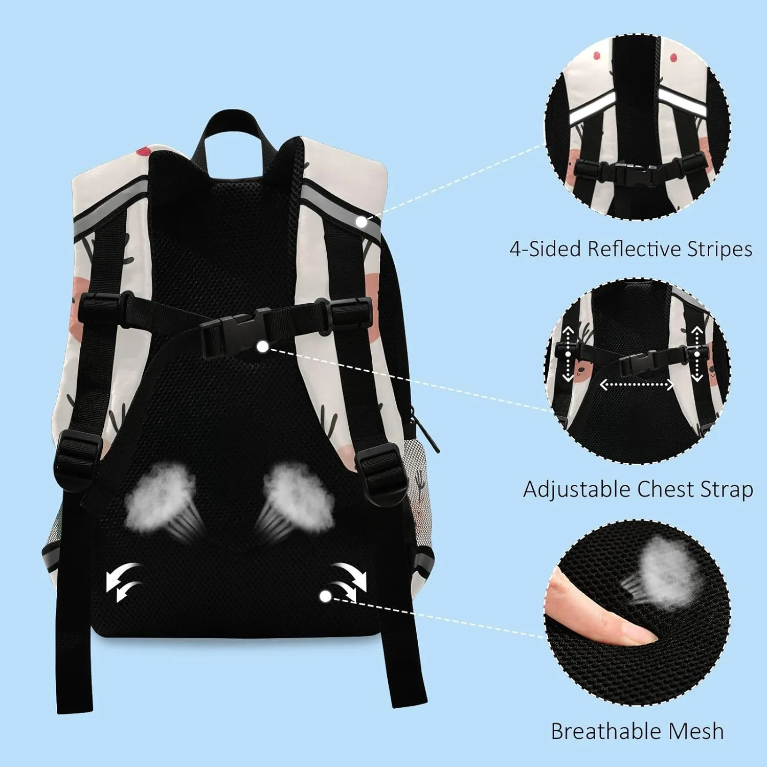 KLL Toddler Girl Backpack Cute Water Resistant School Bag Travel, Christmas Pattern with Reindeer