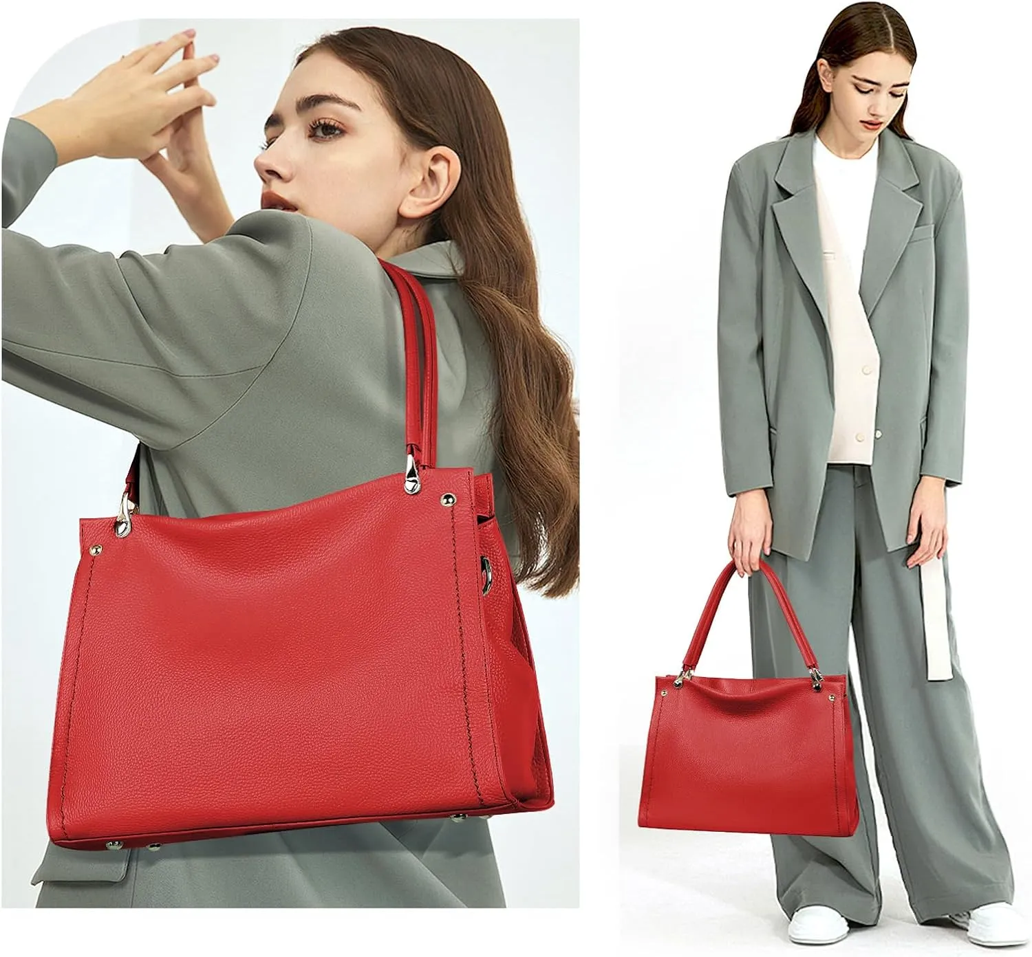 KOGTLA Women Genuine Leather Purses Handbags Tote Bag Shoulder Bag Top Handle Satchel Ladies Crossbody Hobo Bags Bucket Bag