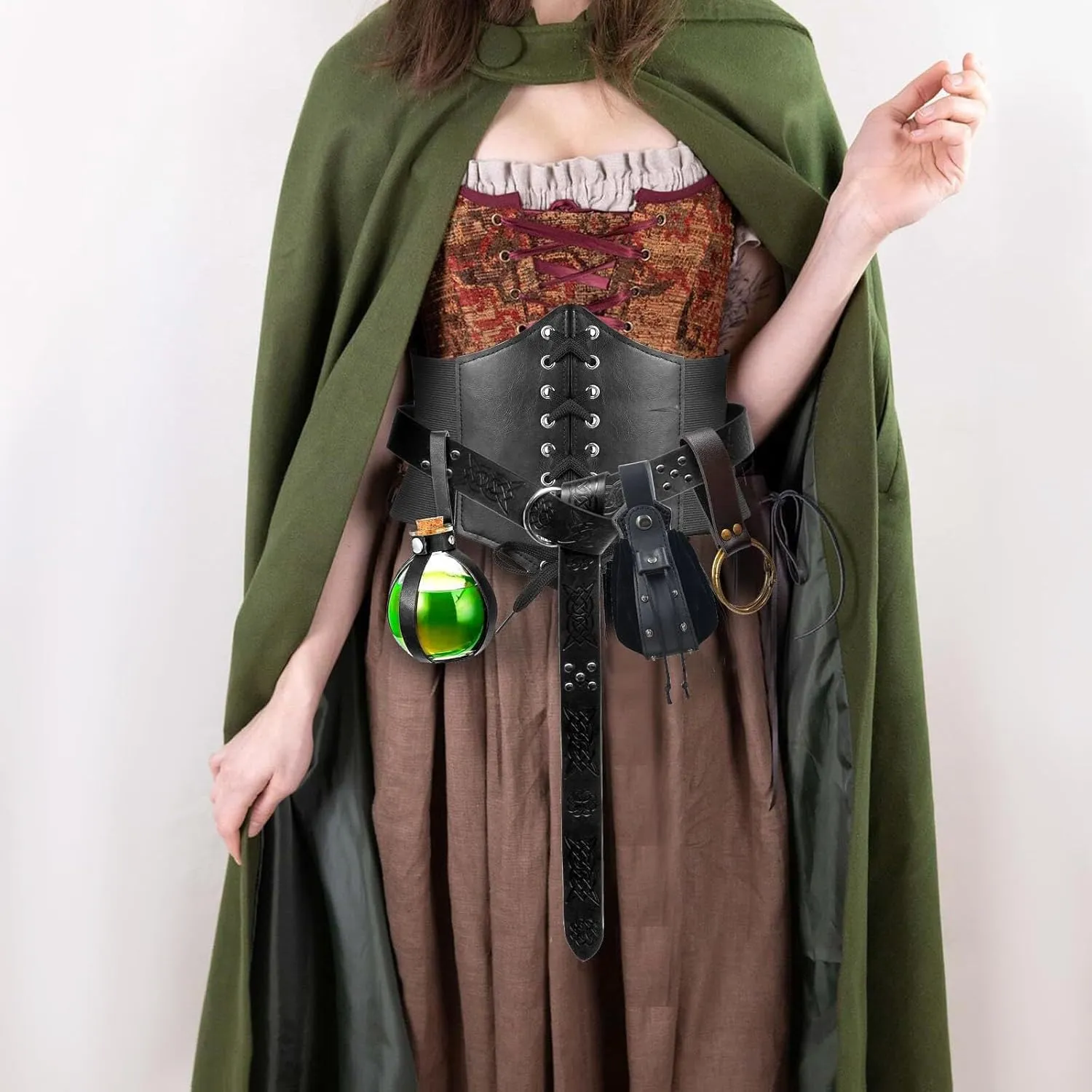 KOTORA Renaissance Costume Accessory Belt Pouch Purse Potion Bottle Belt Waist Set Retro Medieval Festival Ren Faire