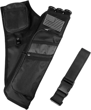 KRATARC 3-Tubes Hip Quiver Waist Hanged Arrow Archery Carry Bag with Pockets Adjustable Belt