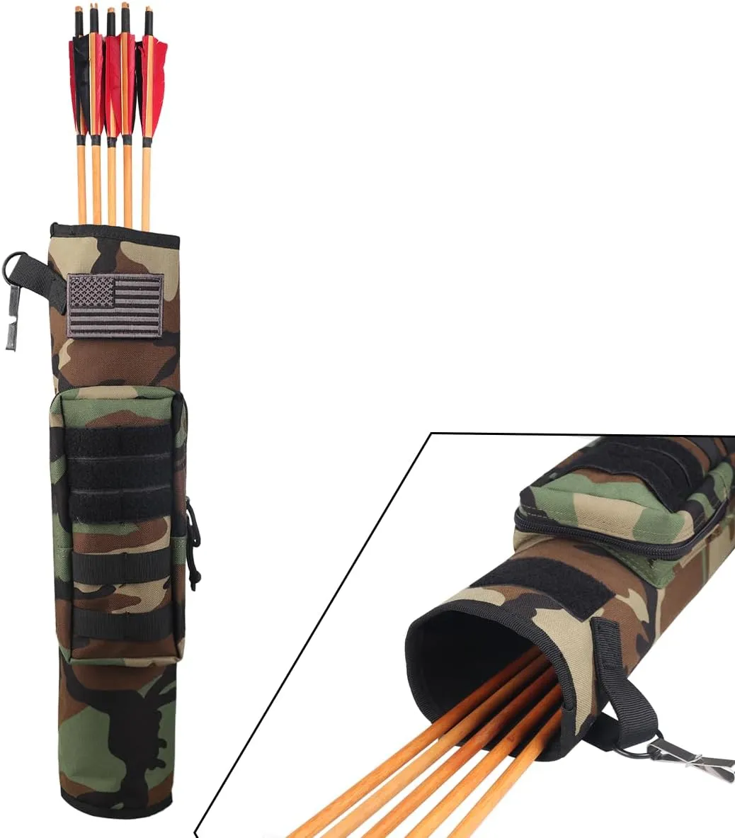 KRATARC Archery Lightweight Back Arrow Quiver Dual Use Foldable Compact Hip Arrows Bag with Molle System Pocket Hanged for Target Shooting Hunting